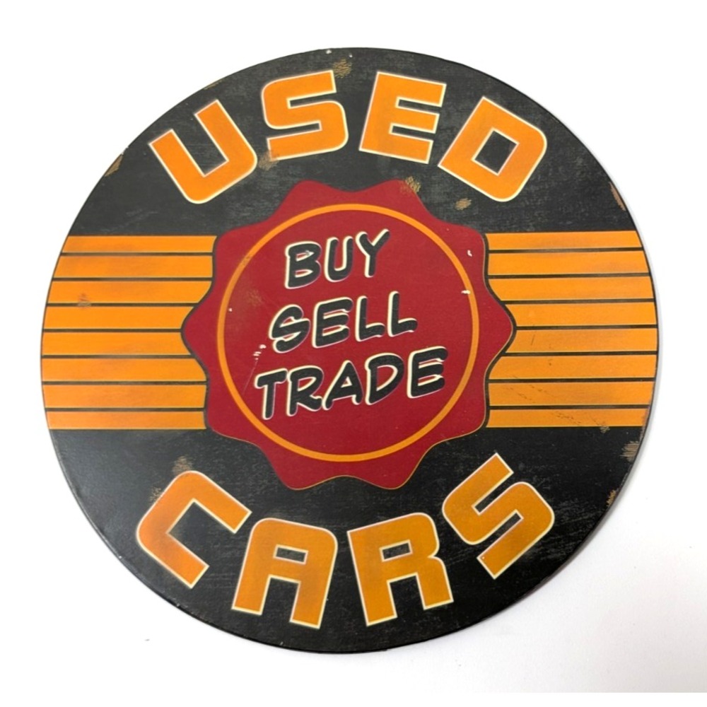 Used Cars 'Buy Sell Trade' Sign Metal 1ft Automotive Garage Man cave Deco
